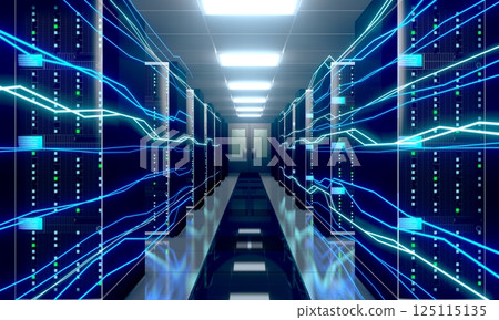 3D server room/ data center - storage, hosting, fast Internet concept 125115135