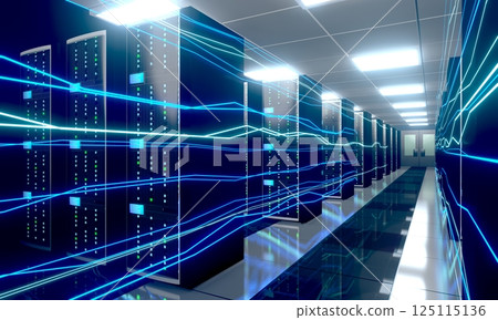 3D server room/ data center - storage, hosting, fast Internet concept 125115136