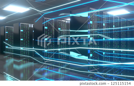 3D server room/ data center - storage, hosting, fast Internet concept 125115154