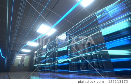 3D server room/ data center - storage, hosting, fast Internet concept 125115173