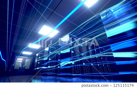 3D server room/ data center - storage, hosting, fast Internet concept 125115174