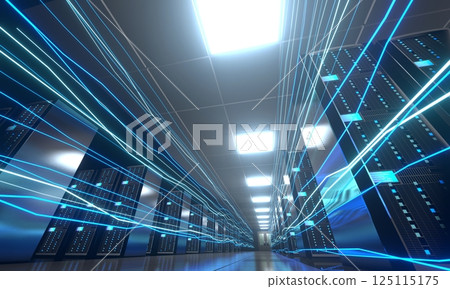 3D server room/ data center - storage, hosting, fast Internet concept 125115175