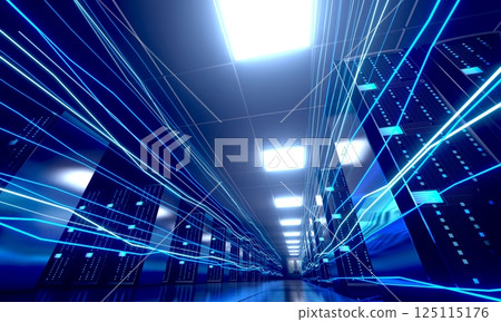 3D server room/ data center - storage, hosting, fast Internet concept 125115176