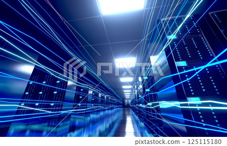 3D server room/ data center - storage, hosting, fast Internet concept 125115180
