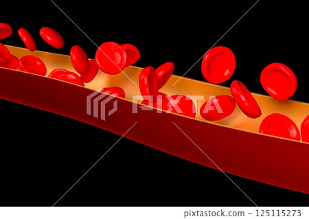 Vessel with many red blood cells - 3D illustration 125115273