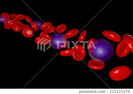 Many red blood and virus cells - 3D illustration 125115279