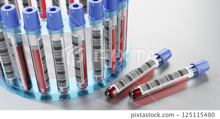Blood test, test tubes - 3D illustration Blood test, test tubes - 3D illustration 125115480