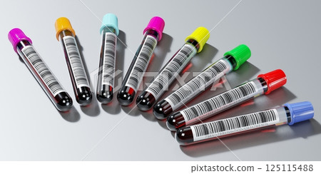 Blood test, test tubes - 3D illustration Blood test, test tubes - 3D illustration 125115488