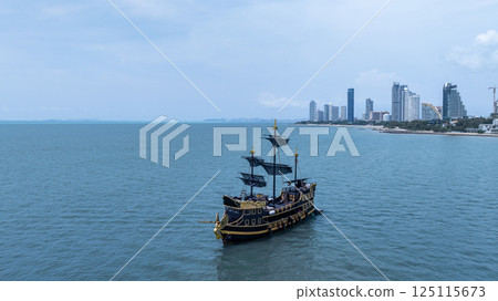 Pattaya Beach in Pattaya city Chonburi,Thailand, Pattaya Beach and hotel resort skyline and skyscraper, Thailand, Southeast Asia, Asia. 125115673