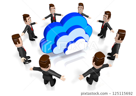 Cartoon businessmen and cloude shape - 3D illustration Cartoon businessmen and cloude shape - 3D illustration 125115692