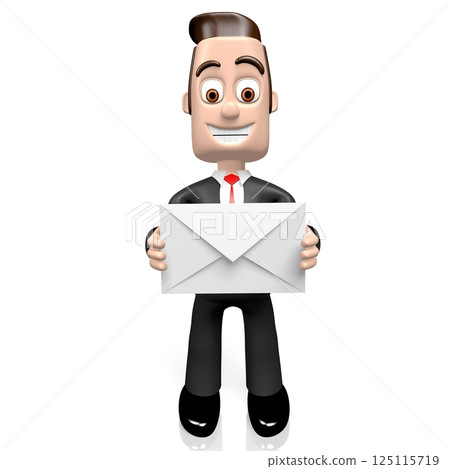Cartoon businessman holding a letter - 3D illustration 125115719