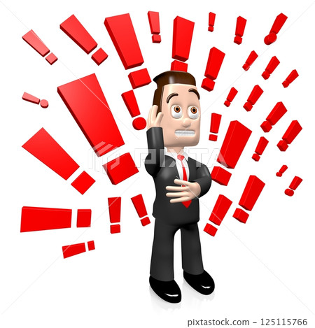 Cartoon businessman and exclamation marks - 3D illustration 125115766