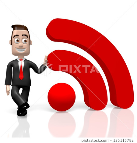 Cartoon businessman and wifi symbol - 3D illustration Cartoon businessman and wifi symbol - 3D illustration 125115792