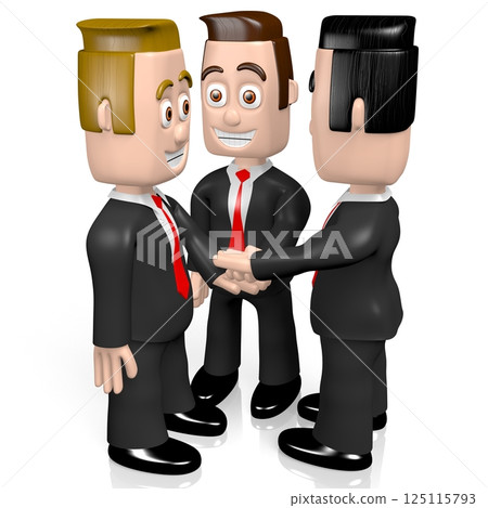 Three cartoon businessmen on white background - 3D illustration 125115793