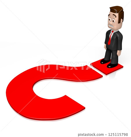 Cartoon businessman and question mark - confusion concept - 3D illustration 125115798