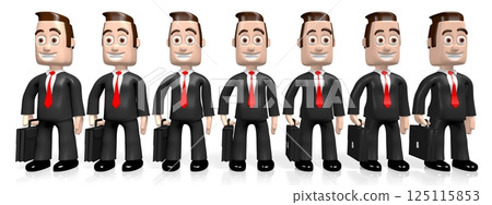Cartoon businessman with suitcases - 3D illustration 125115853