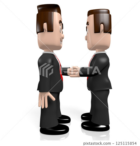 Two cartoon characters shaking hands - agreement concept - 3D illustration 125115854