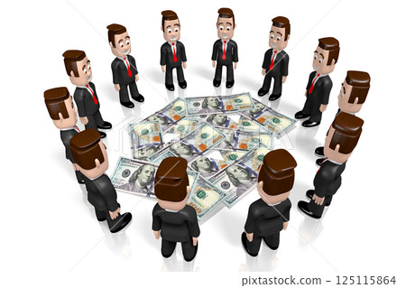 Cartoon characters and money - 3D illustration Cartoon characters and money - 3D illustration 125115864