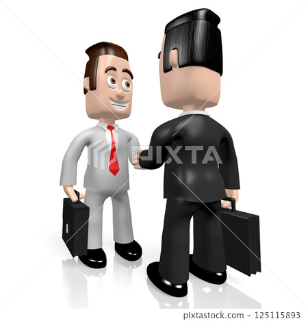 Two cartoon businessmen shaking hands - partnership concept - 3D illustration 125115893