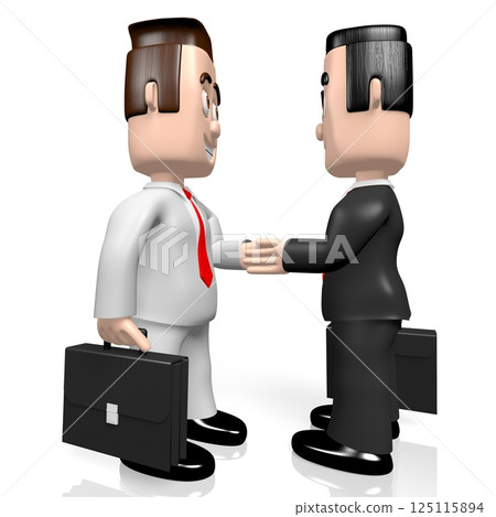 Two cartoon businessmen shaking hands - partnership concept - 3D illustration 125115894