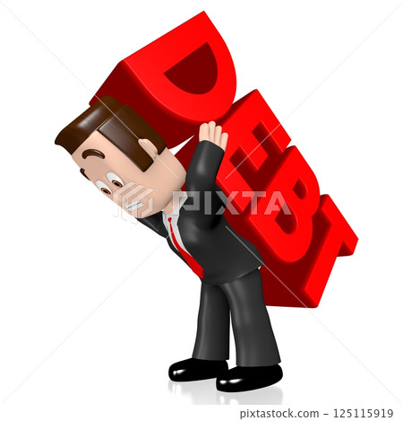 Cartoon businessman carrying debt word - 3D illustration Cartoon businessman carrying debt word - 3D illustration 125115919