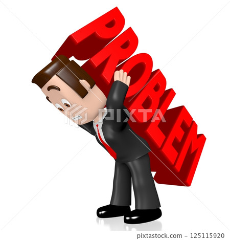 Cartoon businessman carrying problem word - 3D illustration Cartoon businessman carrying problem word - 3D illustration 125115920