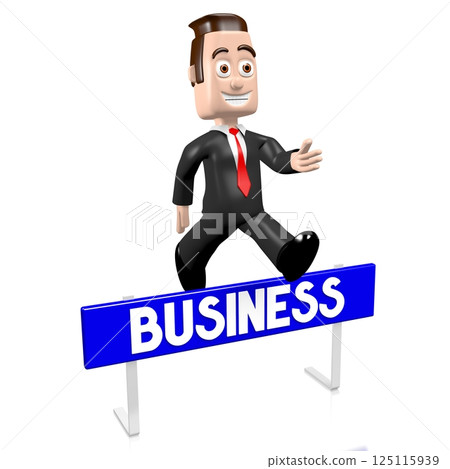 Cartoon businessman jumping over an obstacle - business concept - 3D illustration 125115939