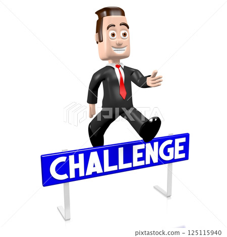 Cartoon businessman jumping over an obstacle - challenge concept - 3D illustration 125115940