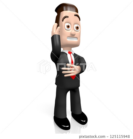 Cartooon businessman on white background - worried concept - 3D illustration 125115948
