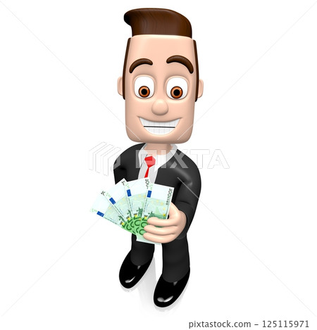 Cartoon businessman on white background holding money - 3D illustration Cartoon businessman on white background holding money - 3D illustration 125115971