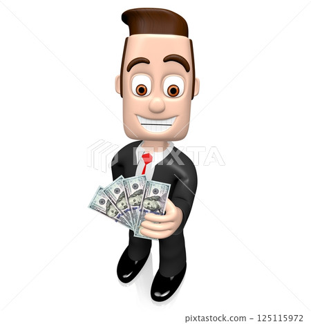 Cartoon businessman on white background holding money - 3D illustration Cartoon businessman on white background holding money - 3D illustration 125115972