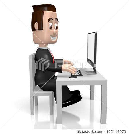 Cartoon businessman working on computer - 3D illustration Cartoon businessman working on computer - 3D illustration 125115973