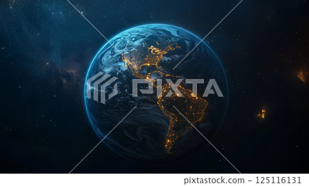 由漂浮在太空中的網路連接的數位地球 由漂浮在太空中的網路連接的數位地球 125116131