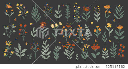 Spring crayon kid flower illustration with hand-drawn wildflowers Spring crayon kid flower illustration with hand-drawn wildflowers 125116162