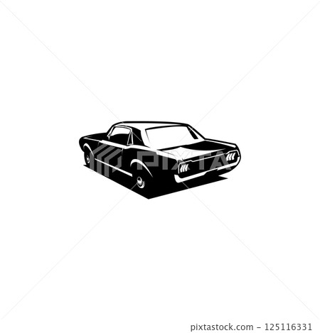simple ford mustang car vector silhouette. isolated on white background, rear view. recommended for logo, emblem and sticker design. 125116331
