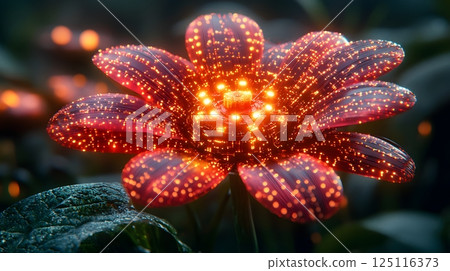 Glowing Digital Flowers with Technological Details 125116373