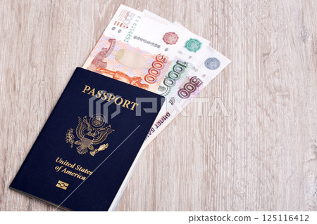 American passport with Russian money 125116412