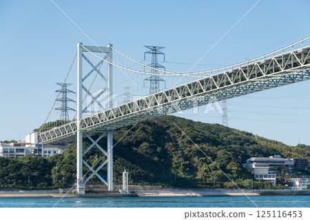 [Kitakyushu Moji Port: Kanmon Straits and Kanmon Bridge from Norfolk Square] 125116453