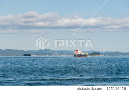[Kitakyushu Moji Port: Kanmon Straits and cargo ships from Mekari] 125116456