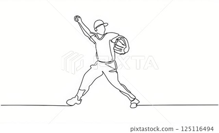 Line drawing baseball player 125116494