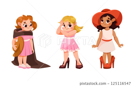 Children Dress Up as Adults Wearing Oversized Clothes Vector Set Children Dress Up as Adults Wearing Oversized Clothes Vector Set 125116547
