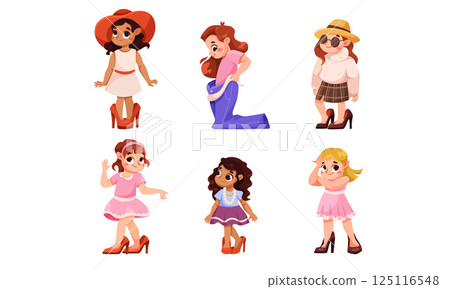 Children Dress Up as Adults Wearing Oversized Clothes Vector Set 125116548