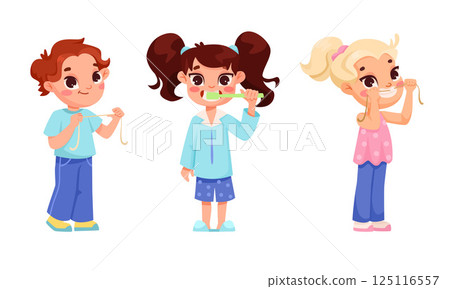 Cheerful children happily enjoying a variety of healthy snacks while practicing good hygiene Cheerful children happily enjoying a variety of healthy snacks while practicing good hygiene 125116557