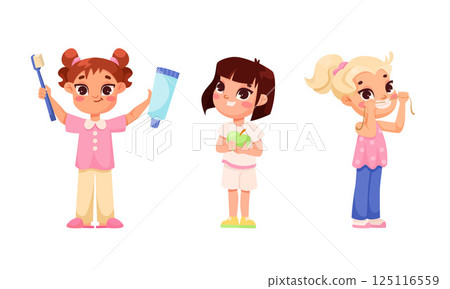 Three Happy Kids who are Joyfully Promoting Healthy Habits in Their Daily Lives for a Better Future Three Happy Kids who are Joyfully Promoting Healthy Habits in Their Daily Lives for a Better Future 125116559