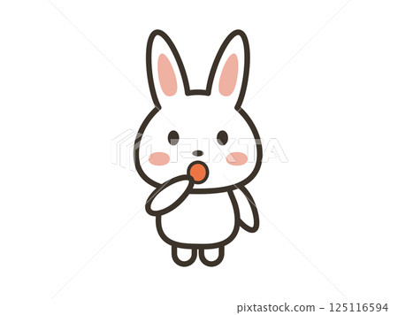 Illustration of a cute rabbit surprised with its hand over its mouth 125116594