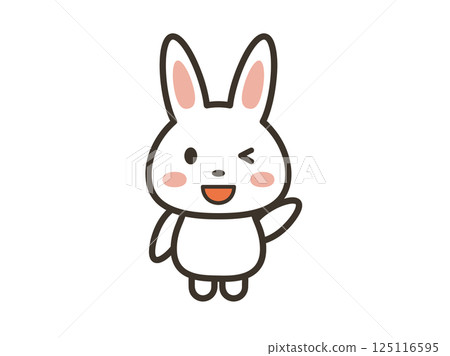 Illustration of a cute rabbit raising its hand to greet 125116595