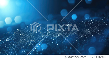 Futuristic abstract background with hexagonal pattern and dynamic lighting in dark blue tones 125116902