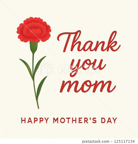 Mother's Day card material | Simple illustration of a thank you message and flowers 125117134