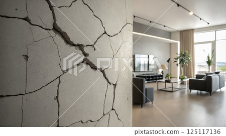 concrete wall with cracks in a new apartment 125117136