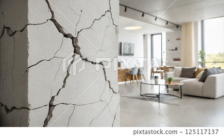 concrete wall with cracks in a new apartment 125117137